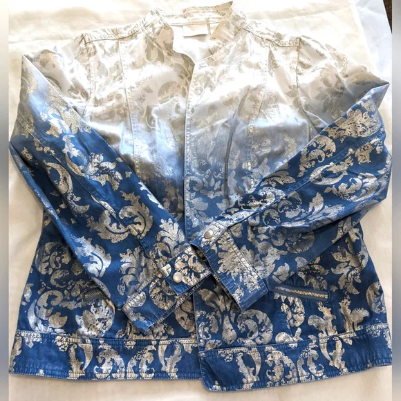 Chico's Silver Foil Ombre Women's Jean Jacket - Picture 5 of 9